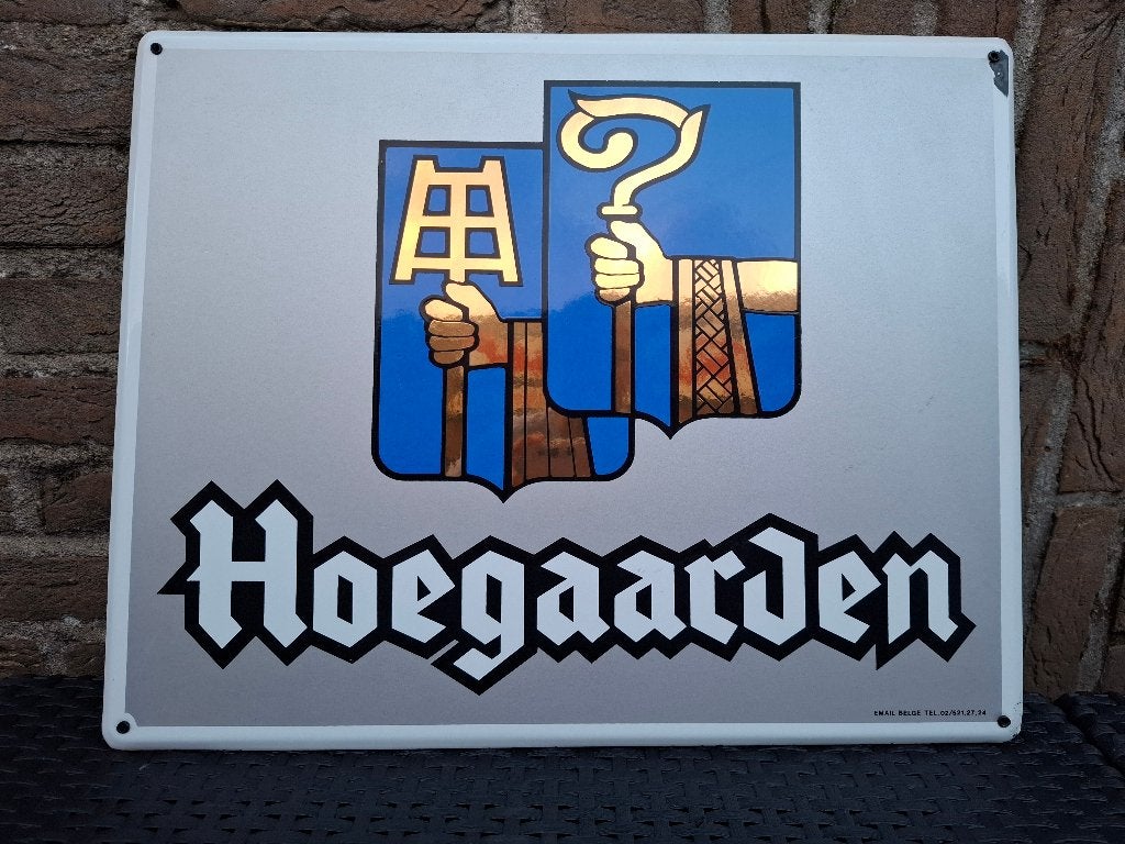 Emaillebord Hoegaarden, Ophalen of Verzenden, Zo goed als nieuw, Reclamebord, Plaat of Schild, Overige merken