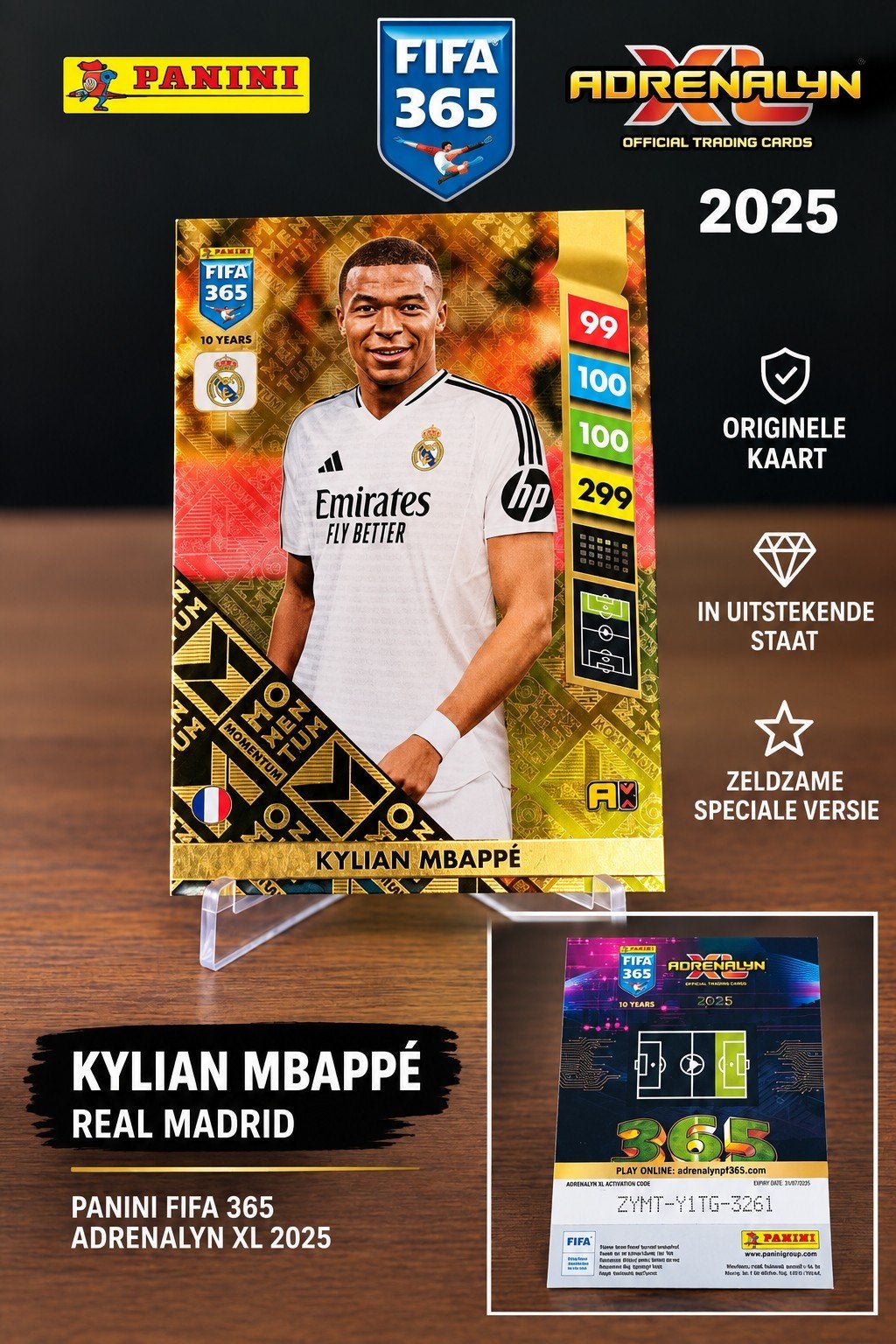 Kylian Mbappé Momentum Gold 299 - Panini Adrenalyn X, Verzamelen, Ophalen of Verzenden, Nieuw, Buitenlandse clubs, Spelerskaart