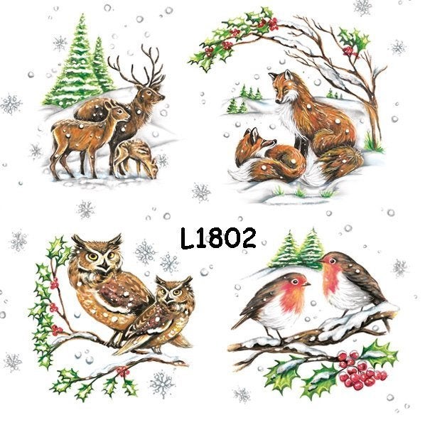 Servetten decoupage/bullet journal * winterdieren L1802, Verzenden, Nieuw