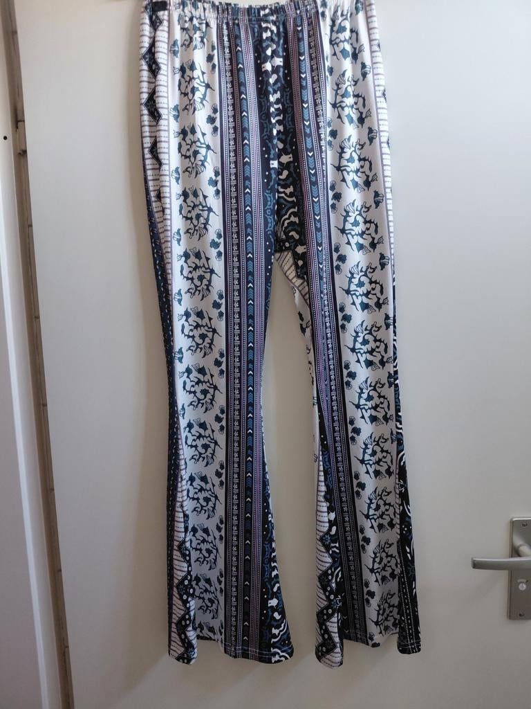 Boho flared broek met print - Maat L, Blauw, Ophalen of Verzenden, Lang, Onbekend