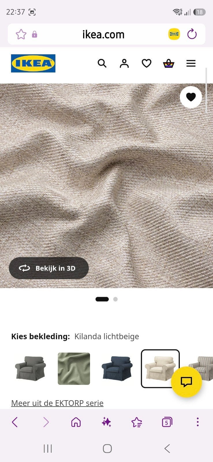 2 kleuren, Ektorp hoezen voor 3-zitsbank, fauteuil en hocker, Ophalen of Verzenden, Gebruikt, Driepersoons, Stof