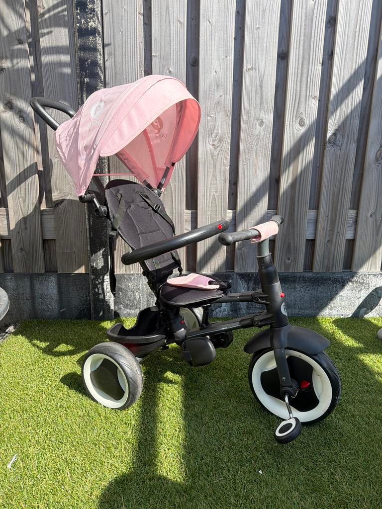 Roze QPlay driewieler met duwstang en zonnekap, Ophalen of Verzenden, Gebruikt, Overige typen