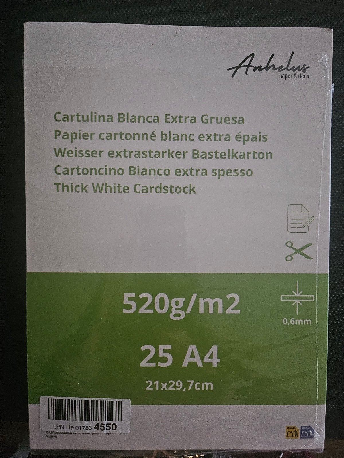Angelus Extra Dik Wit Karton 520g/m2 - 25x A4, Overige thema's, Nieuw, Ophalen of Verzenden, Papier of Karton