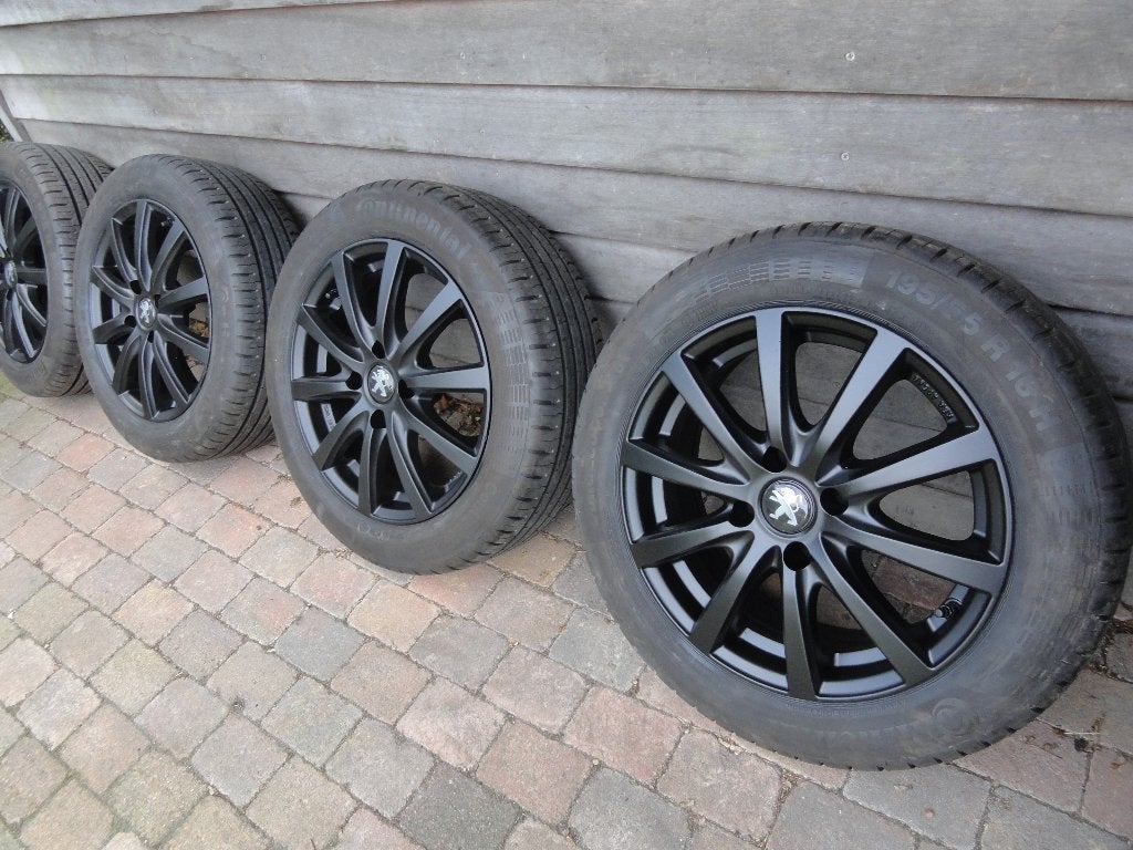 Peugeot 207 alu velgen met zomerbanden 16 inch, Ophalen, Gebruikt, 16 inch, Banden en Velgen