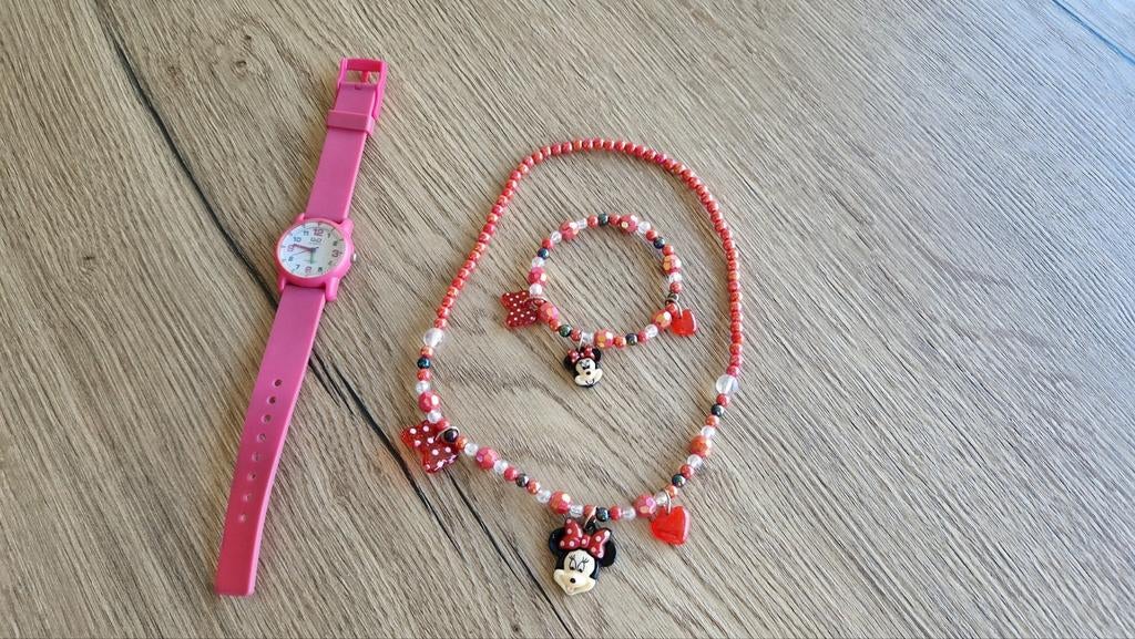 Meisje sieradenset met horloge., Ophalen of Verzenden, Gebruikt, Roze, Overige typen