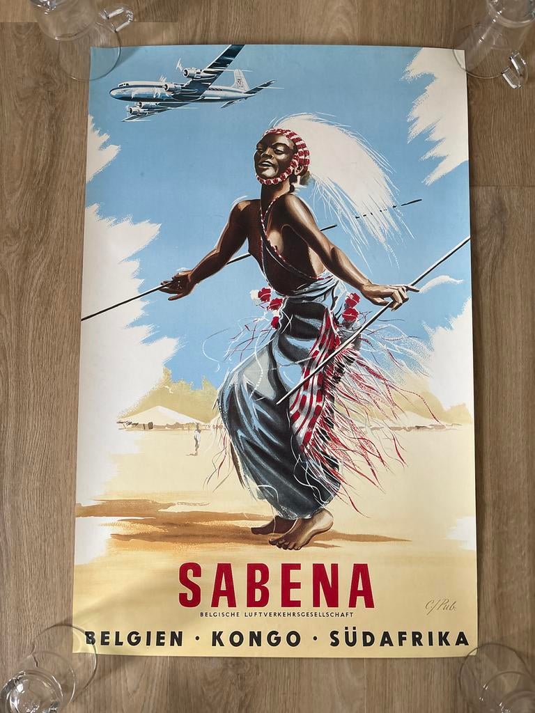 Sabena Luchtvaart Poster Reproductie - Gaaf Verzamelaarspren, Verzamelen, Luchtvaart en Vliegtuigspotten, Ophalen of Verzenden