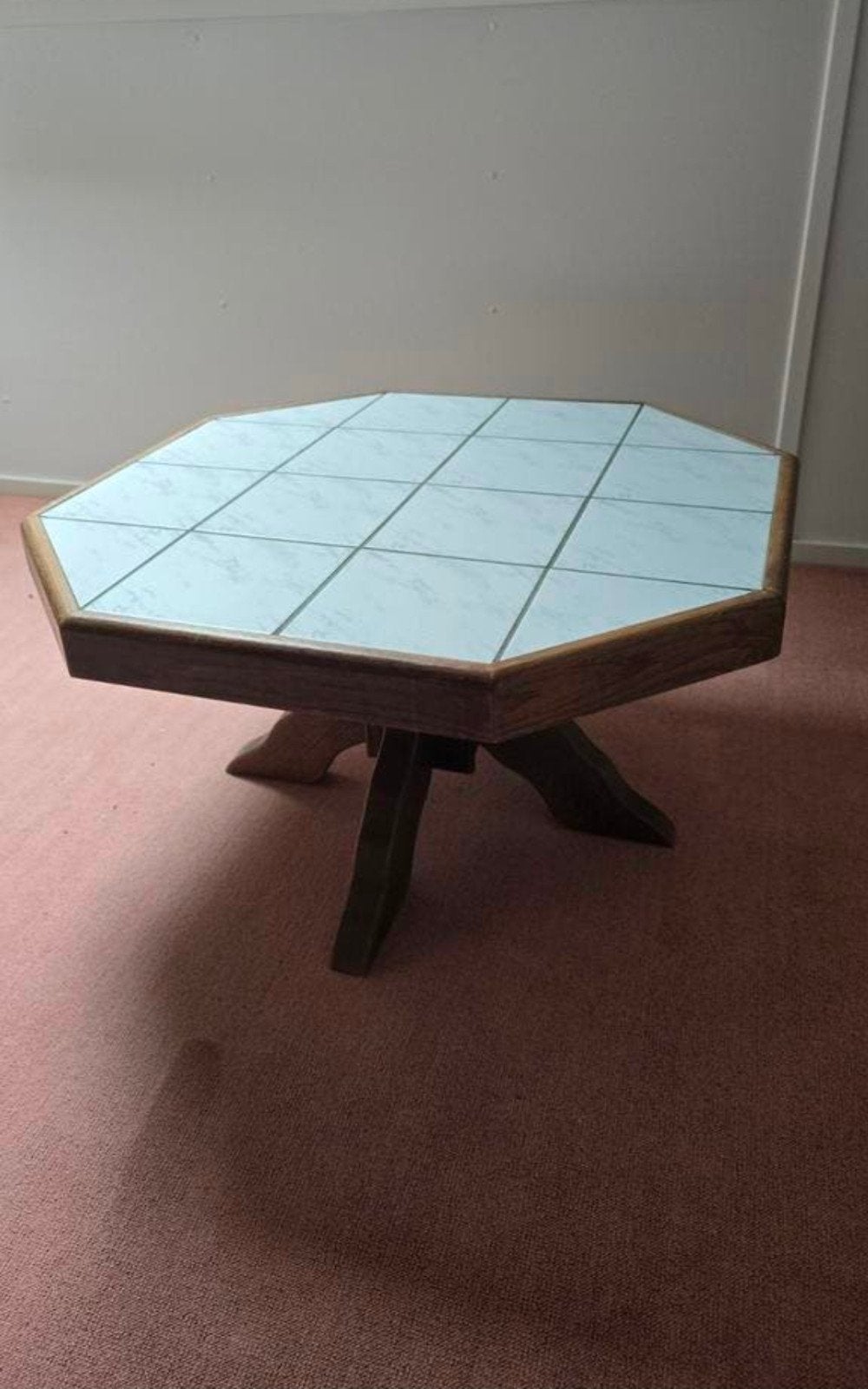 Octagon salontafel met marmeren inleg Ø85, 45 tot 60 cm, Klassiek, Ophalen of Verzenden, Zo goed als nieuw