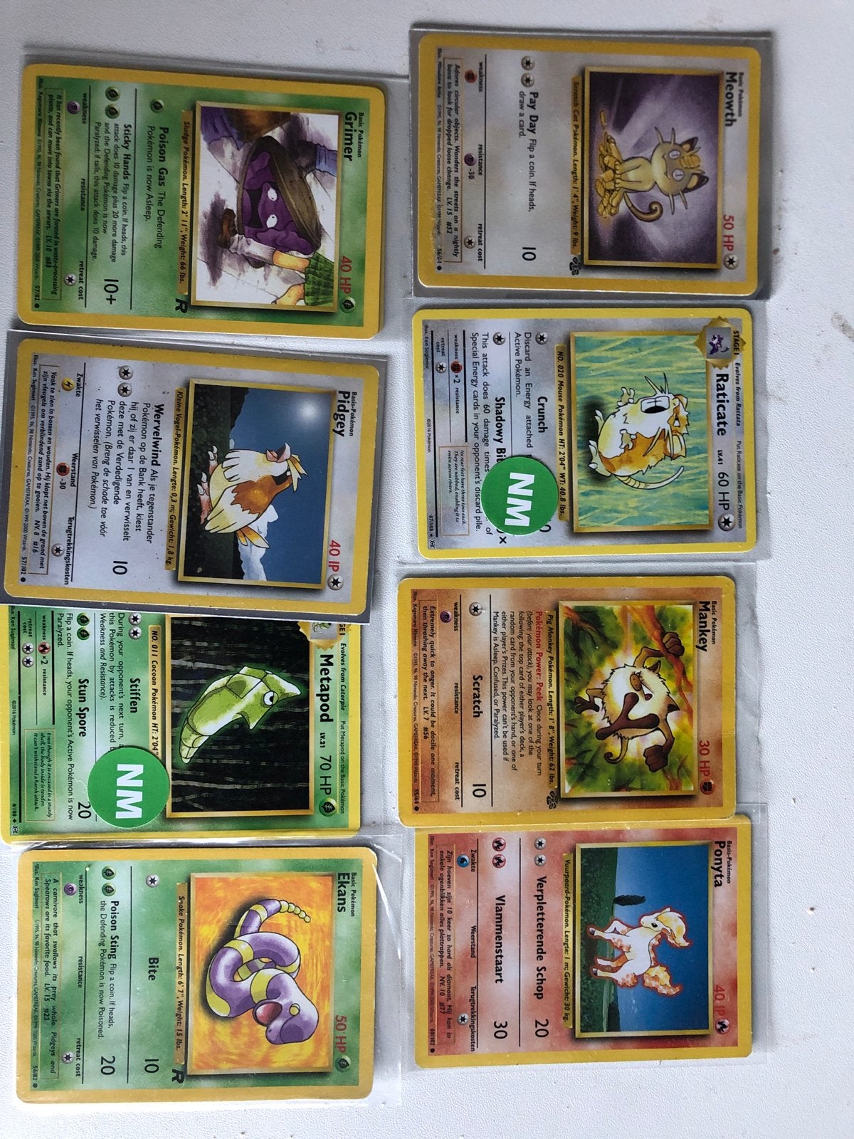8 Pokémon kaarten - Vintage (Grimey, Pidgey, Meowth, etc.), Ophalen of Verzenden, Zo goed als nieuw, Meerdere kaarten