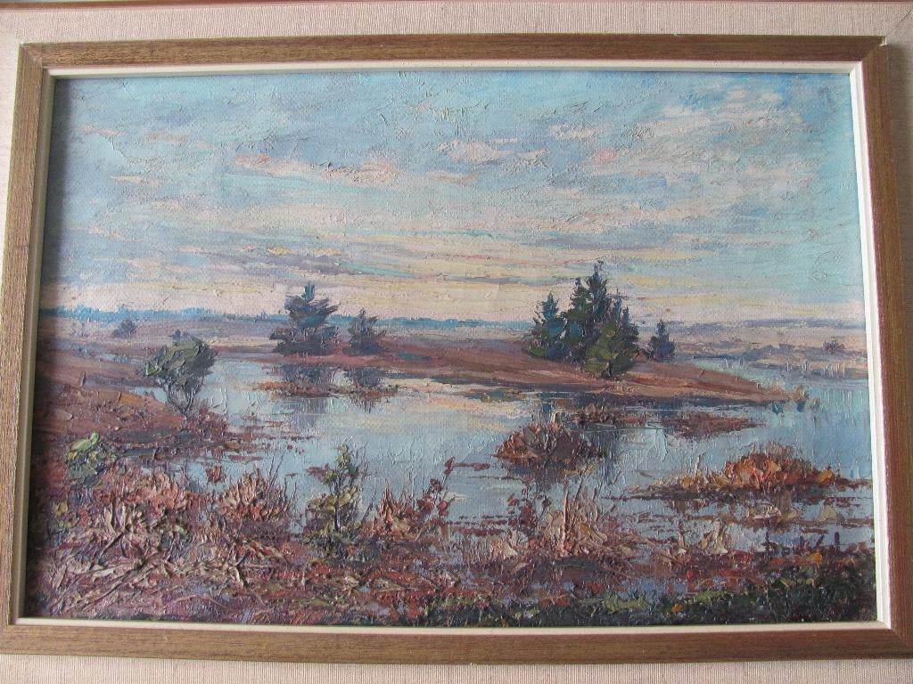 Olieverfschilderij op doek - polderlandschap, Antiek en Kunst, Ophalen of Verzenden