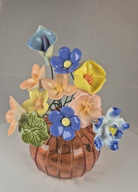 Bloemenboeket keramiek 11 stuks, Steen/keramiek, Nieuw, Ophalen of Verzenden, Boeket