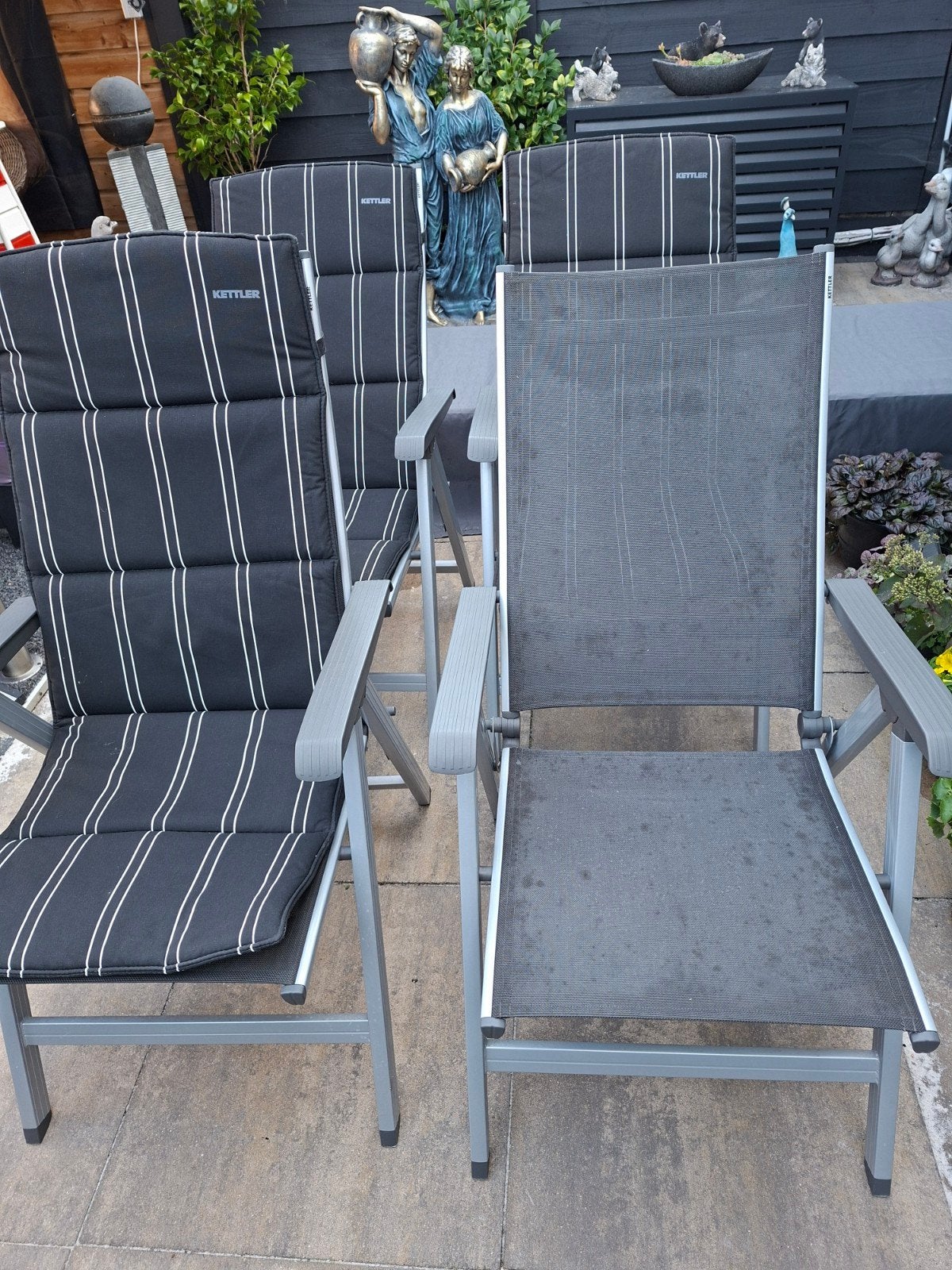4x Kettler verstelbare tuinstoelen en 1 hocker, Tuin en Terras, Ophalen, Gebruikt, Aluminium, Verstelbaar