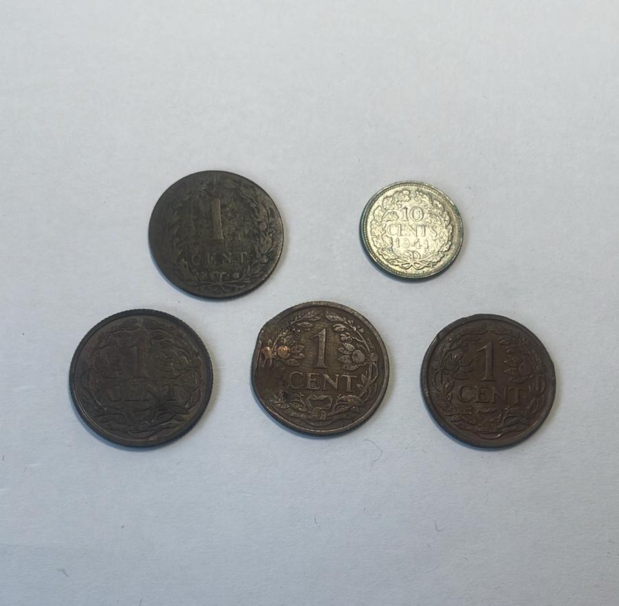 Zilveren 10 Cent 1941 + 4x Wilhelmina Centen 1905-1939-Fraai, Postzegels en Munten, Munten | Nederland, Ophalen of Verzenden, Koningin Wilhelmina