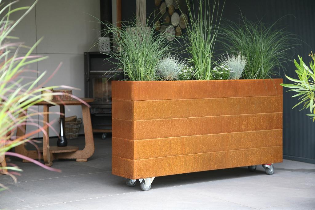 Stalen plantenbak bloembak plankontwerp - hout alternatief, Verzenden, Nieuw, Metaal, 60 tot 100 cm
