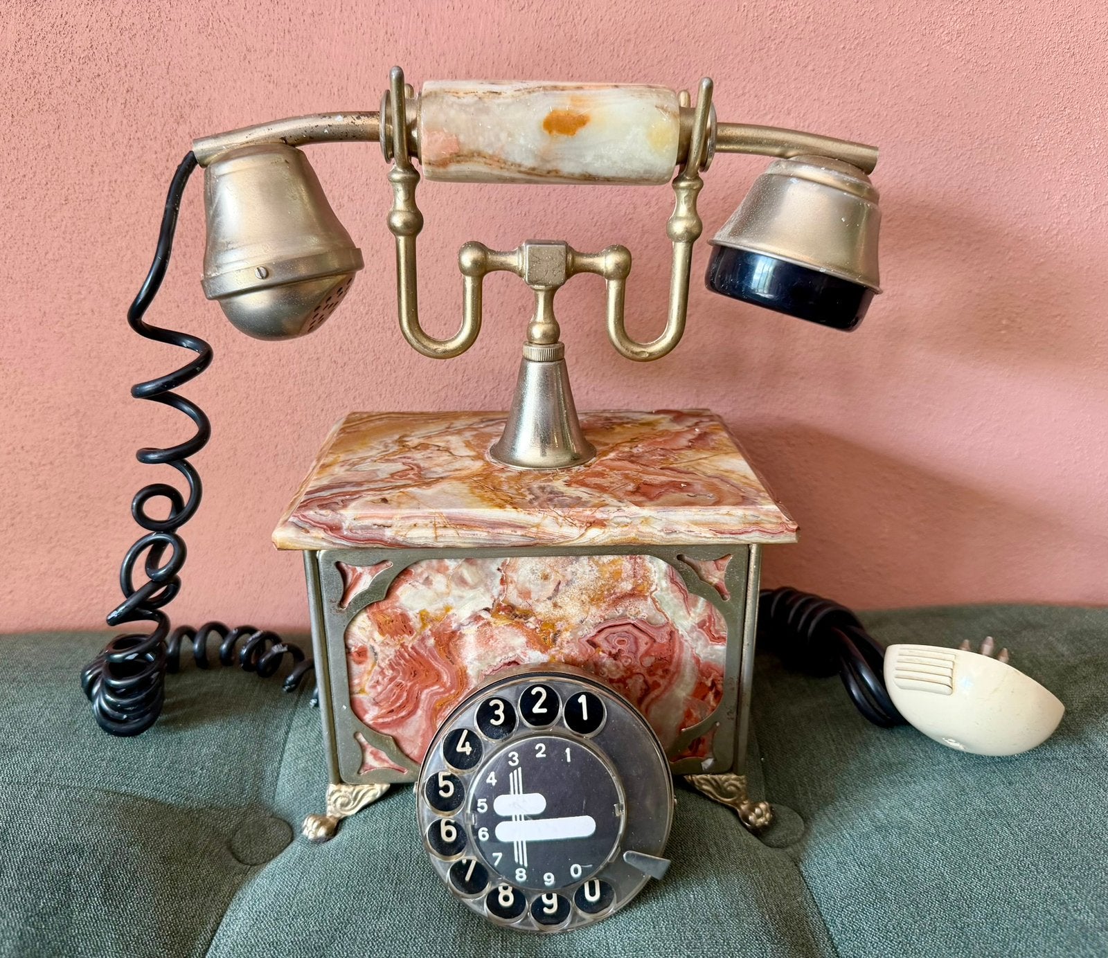 Antieke Onyx marmer & messing telefoon Italië, vintage, Antiek en Kunst, Ophalen of Verzenden