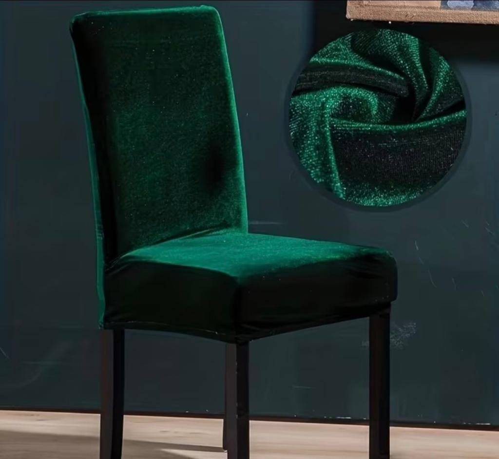 4x Groene fluwelen stoelhoes - Nieuw, Overige kleuren, Nieuw, Ophalen of Verzenden, Modern, Luxe