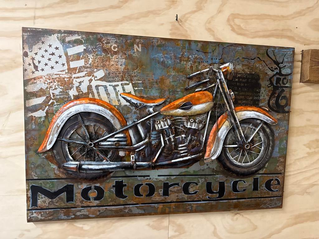 Groot Stalen 3D Schilderij Motor 120x80cm Mancave Woonkamer, Ophalen, Metaal, Industrieel, Schilderij