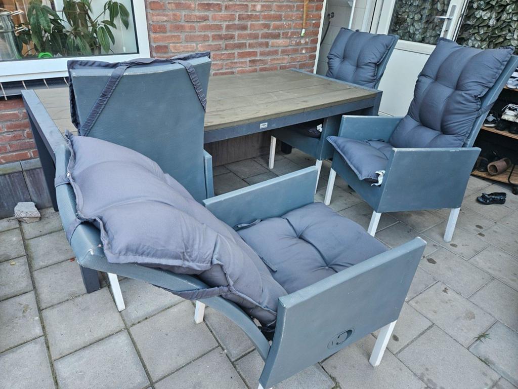Tuinset Bois Le Duc met 4 stoelen en kussens, Tuin en Terras, Tuinsets en Loungesets, Ophalen of Verzenden