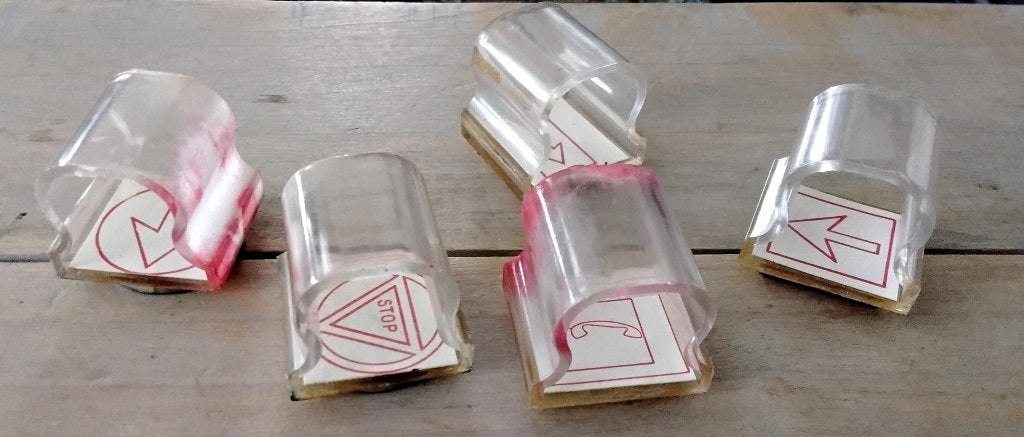 5 stuks vintage schoolstempels van verkeersborden, Ophalen of Verzenden