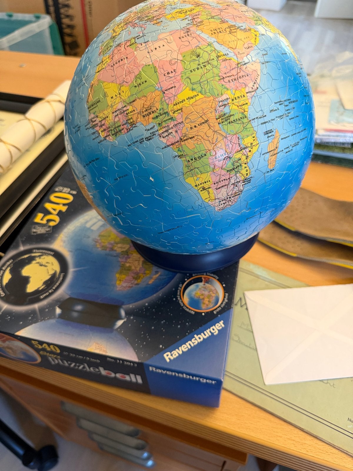 Ravensburger Puzzleball Wereldbol 540 stukjes, Ophalen, Kunststof, Draaibaar, Zo goed als nieuw