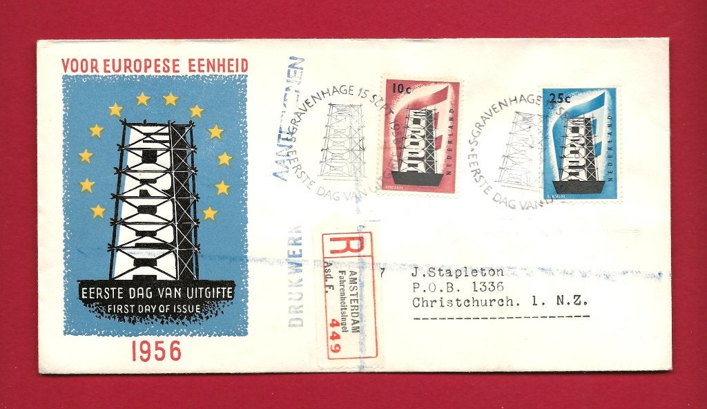 1956 Europazegels FDC E27 met open klep e3, Verzenden, Beschreven, Nederland