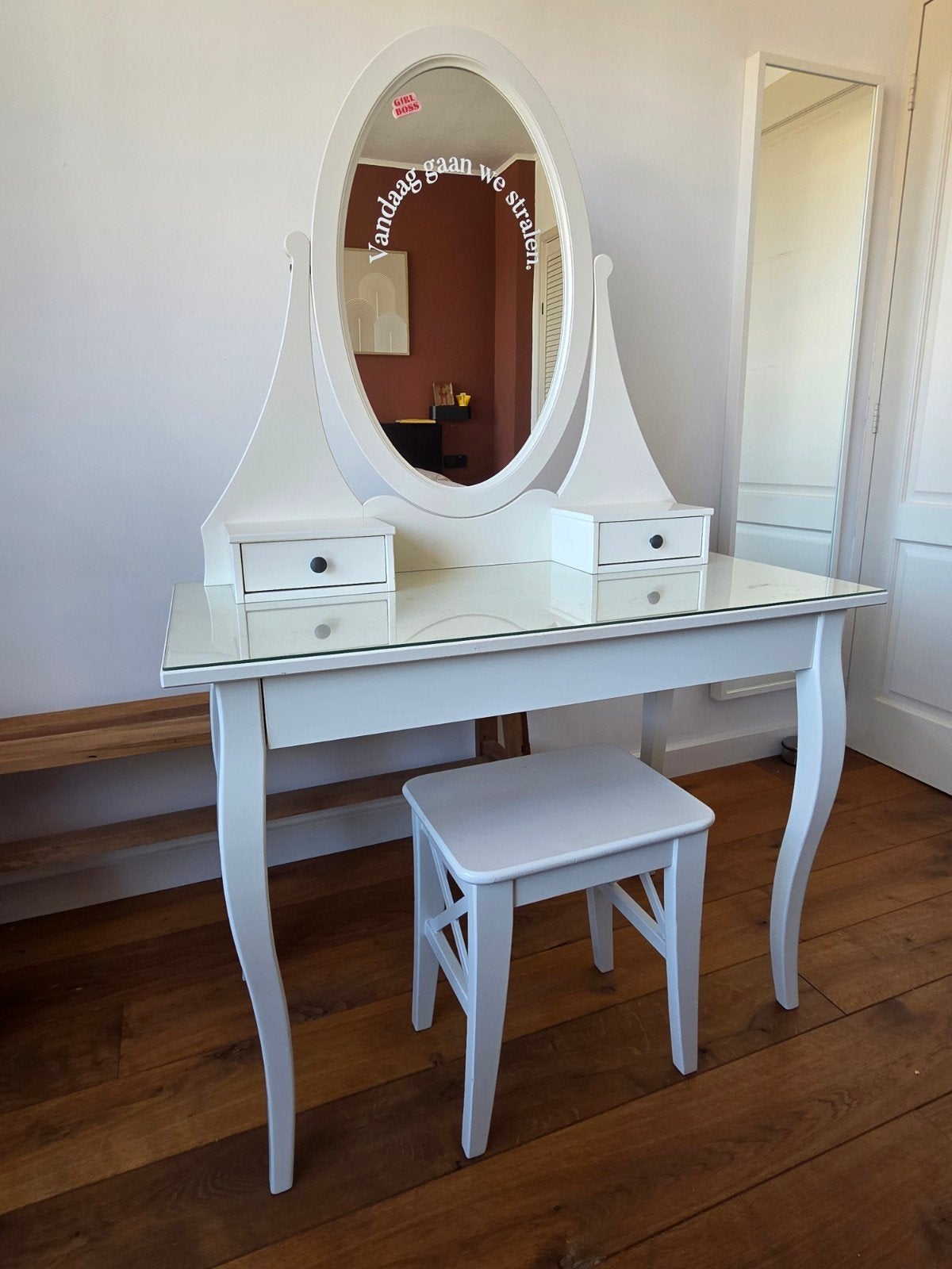 IKEA HEMNES Toilettafel met spiegel en krukje, Ophalen, Gebruikt, 50 tot 100 cm, Klassiek, Scandinavisch