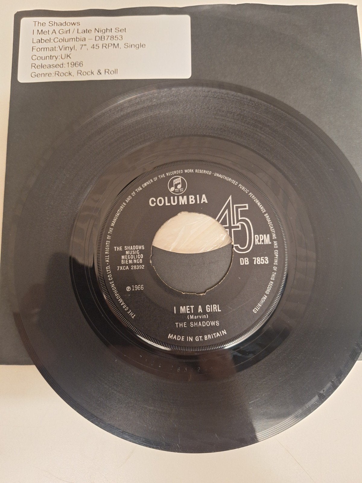 The Shadows - I met a girl, 1966., Verzenden, 7 inch, Rock-'n-roll