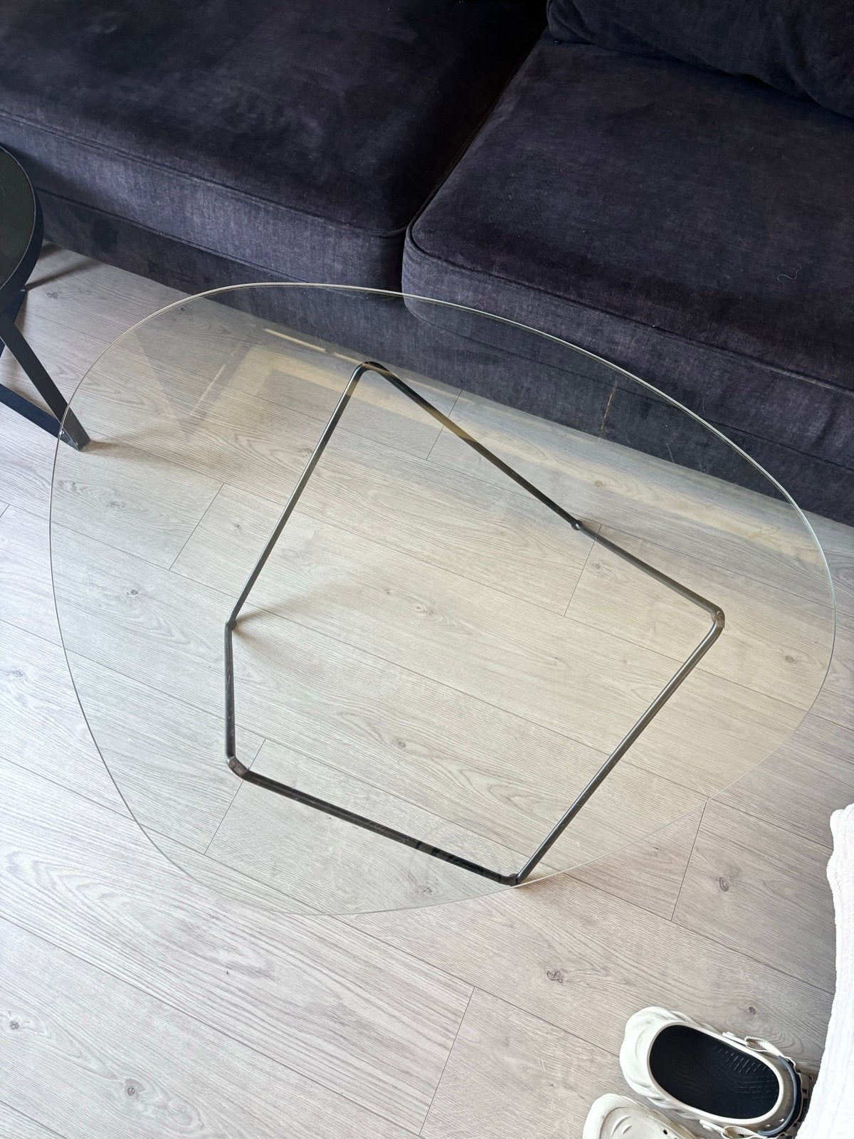 Glazen salontafel met metalen onderstel (102cm x 86cm), Ophalen, Gebruikt, 50 tot 100 cm, Glas