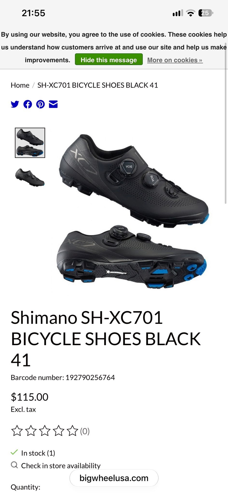Shimano SH-XC701 MTB Fietsschoenen Zwart maat 43/ 44, Gebruikt, Heren, Schoenen, Overige maten