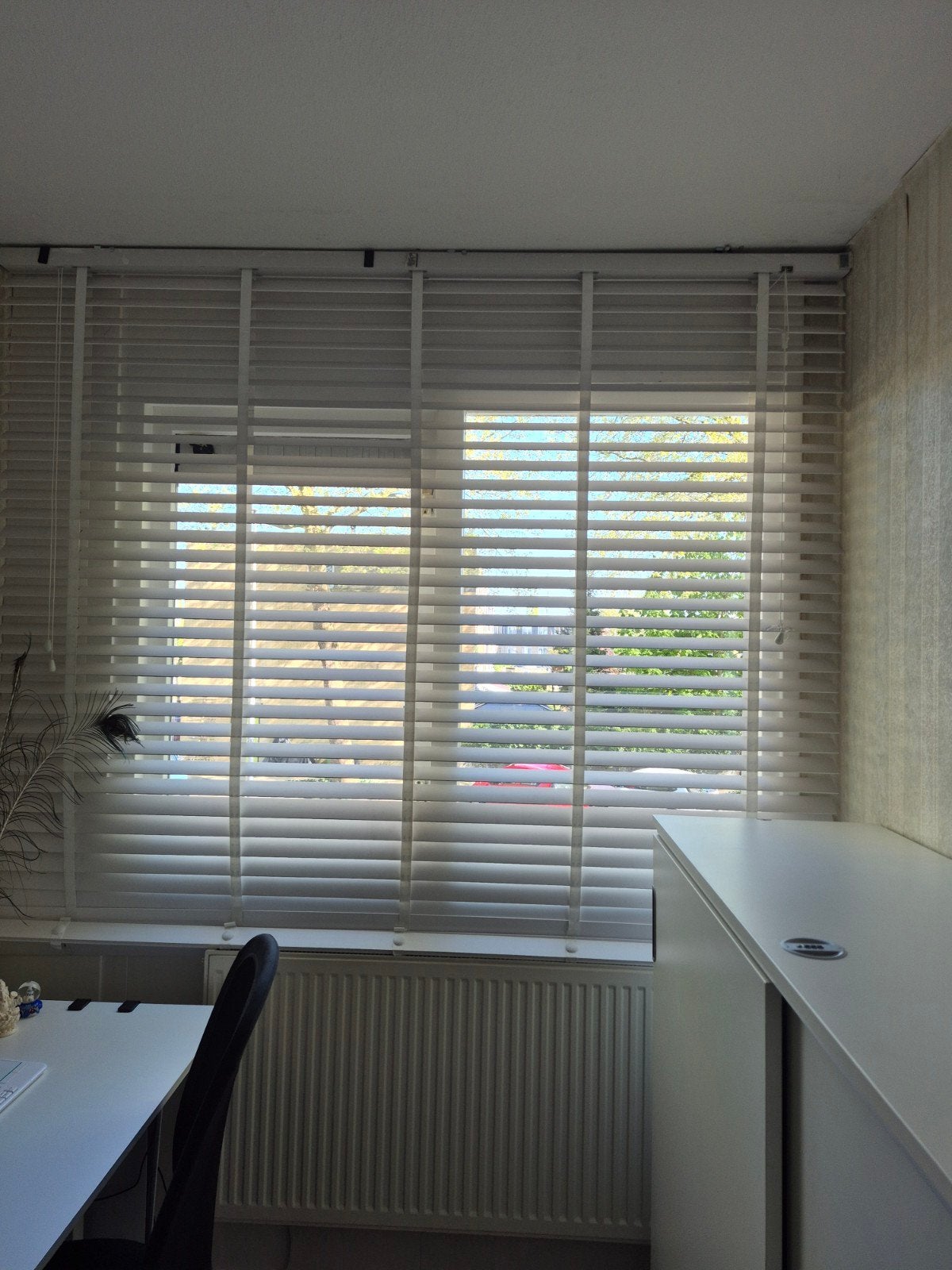 3 houten witte Luxaflex jaloezieën,, Luxaflex, Ophalen, Wit, Jaloezie
