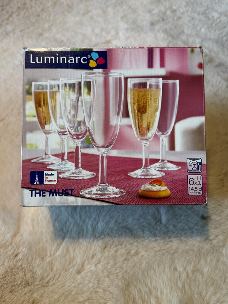 Luminarc The Must Champagneglazen - 6 stuks, 140 ml, Nieuw, Ophalen of Verzenden, Overige merken, Glas