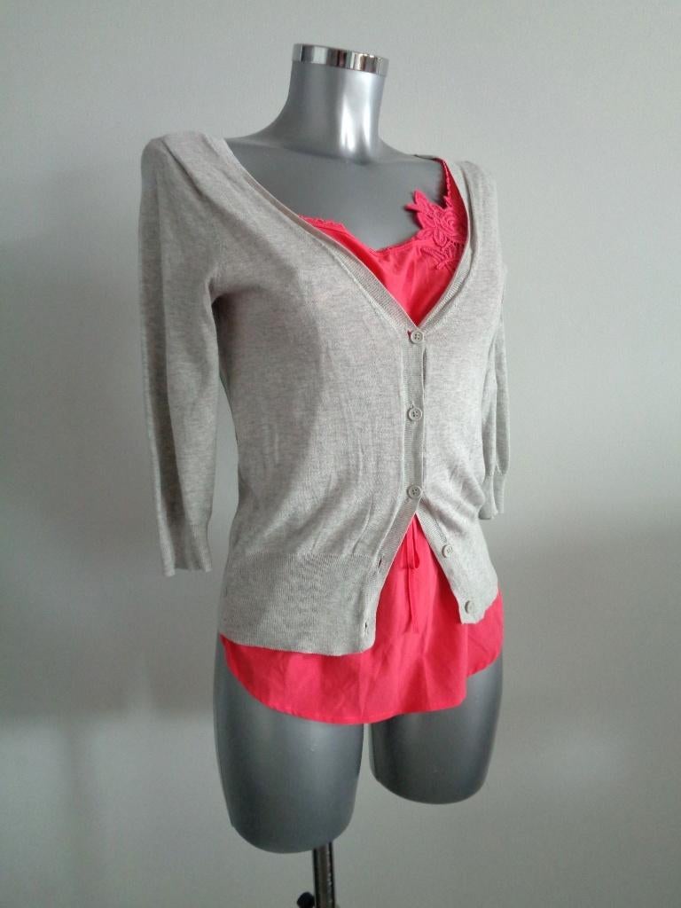 Kookai vest, maat small, katoen, grijs en cerise, Verzenden, Zo goed als nieuw, Lange mouw, Maat 36 (S)
