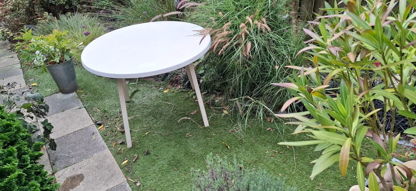Tuinset tuintafel 1 mtr. 2 verstelbare stoelen 3 kuipstoelen, Ophalen, 5 zitplaatsen, Kunststof, Gebruikt