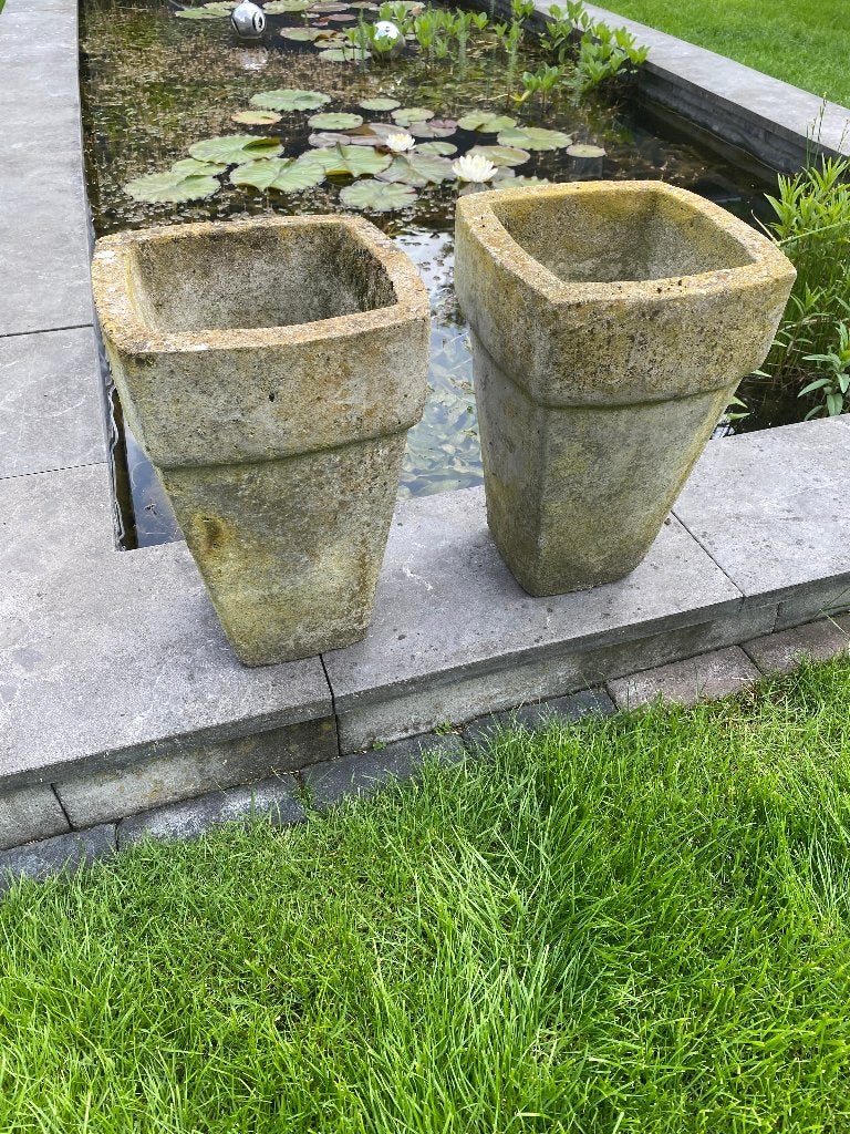 Brocante landelijke bloempotten met mooi verweerd patina, Ophalen