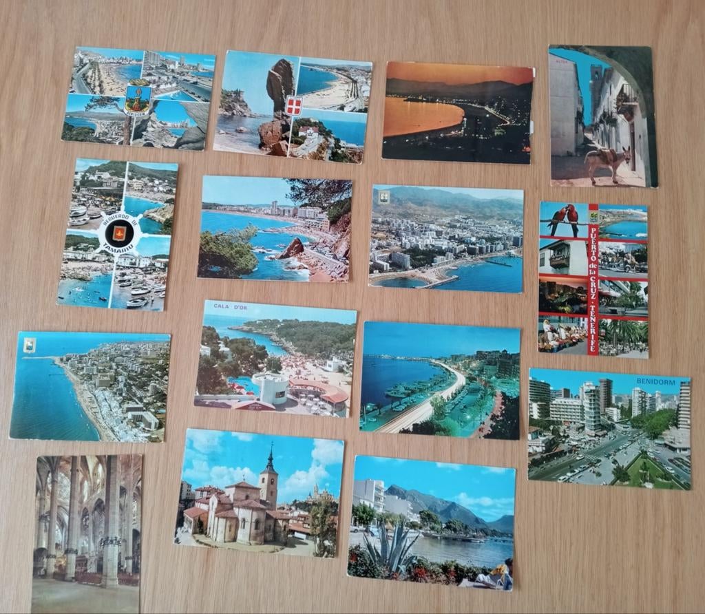 15 gelopen ansichtkaarten uit Spanje, Verzamelen, Ophalen of Verzenden, 1960 tot 1980, Gelopen, Spanje