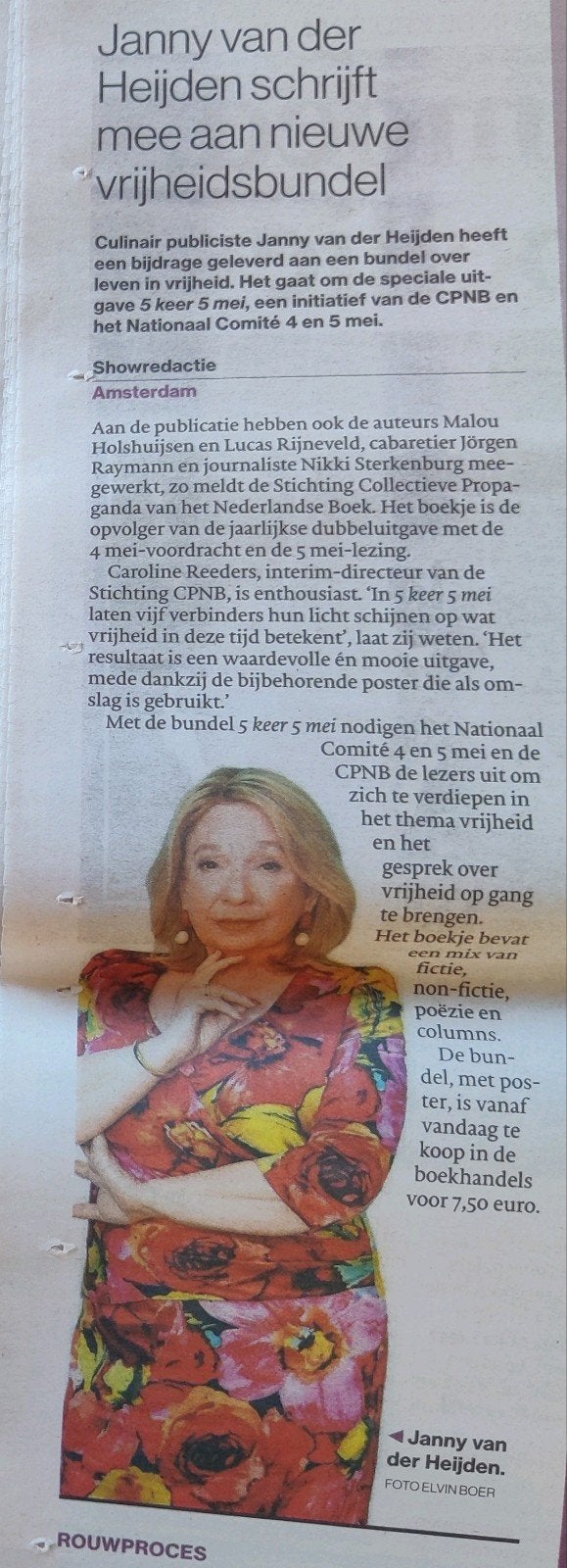 Janny van der Heijden krantenartikel knipsel, Ophalen of Verzenden, 1980 tot heden, Knipsel(s)