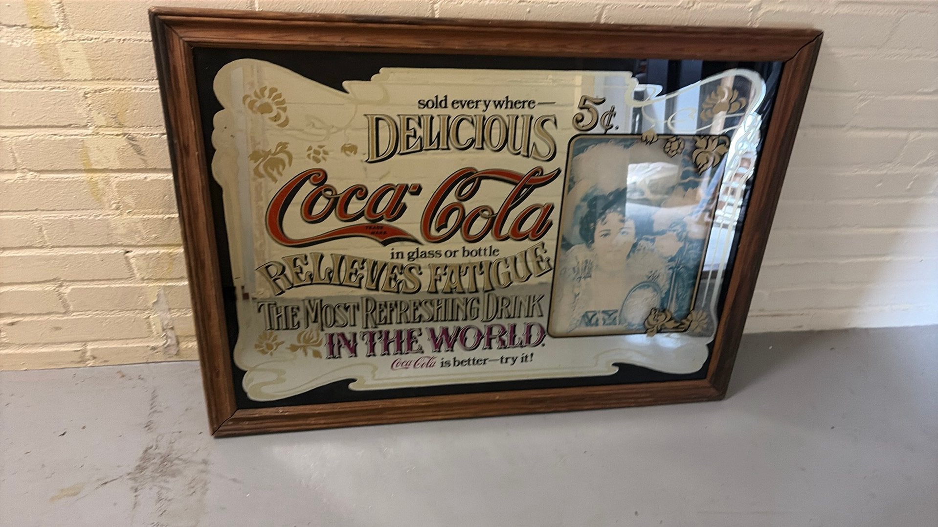 Vintage Coca-Cola spiegel - 'The Most Refreshing Drink', Ophalen, Gebruikt, Reclamebord