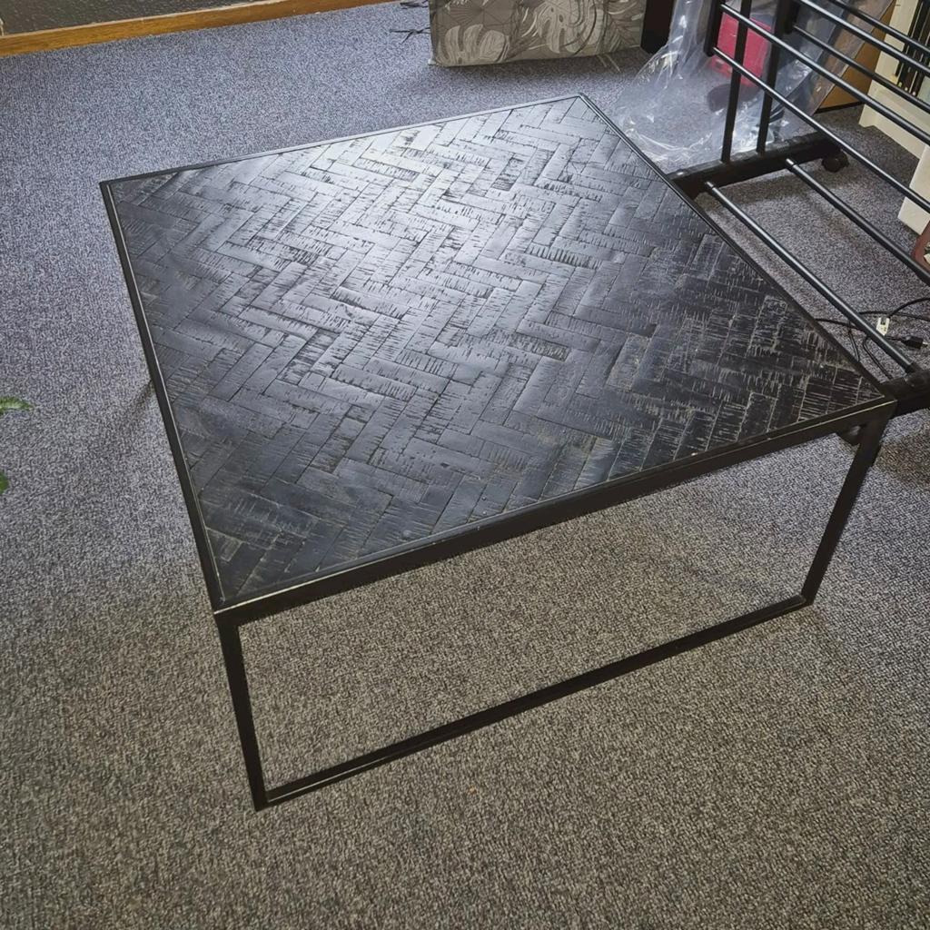 Teak houten tafel visgraat zwart, Huis en Inrichting, Tafels | Salontafels, Ophalen, 50 tot 100 cm, Vierkant, 50 tot 100 cm