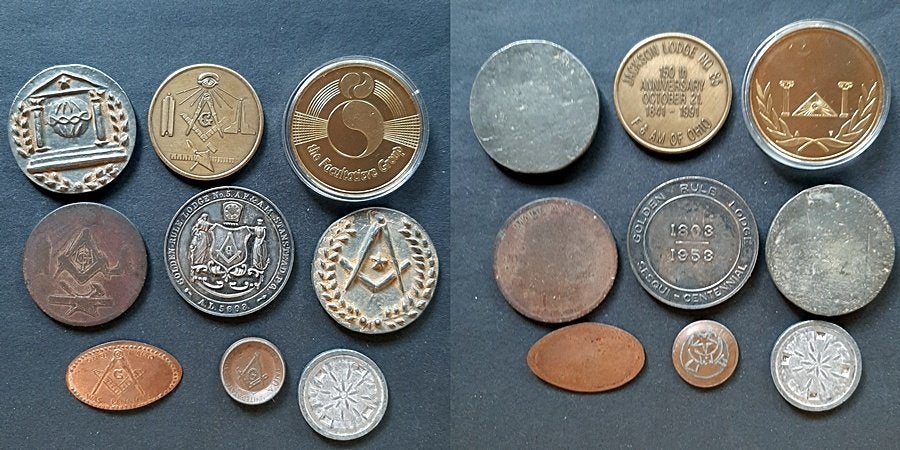 9 Maconnieke penningen, Verzenden, Overige materialen
