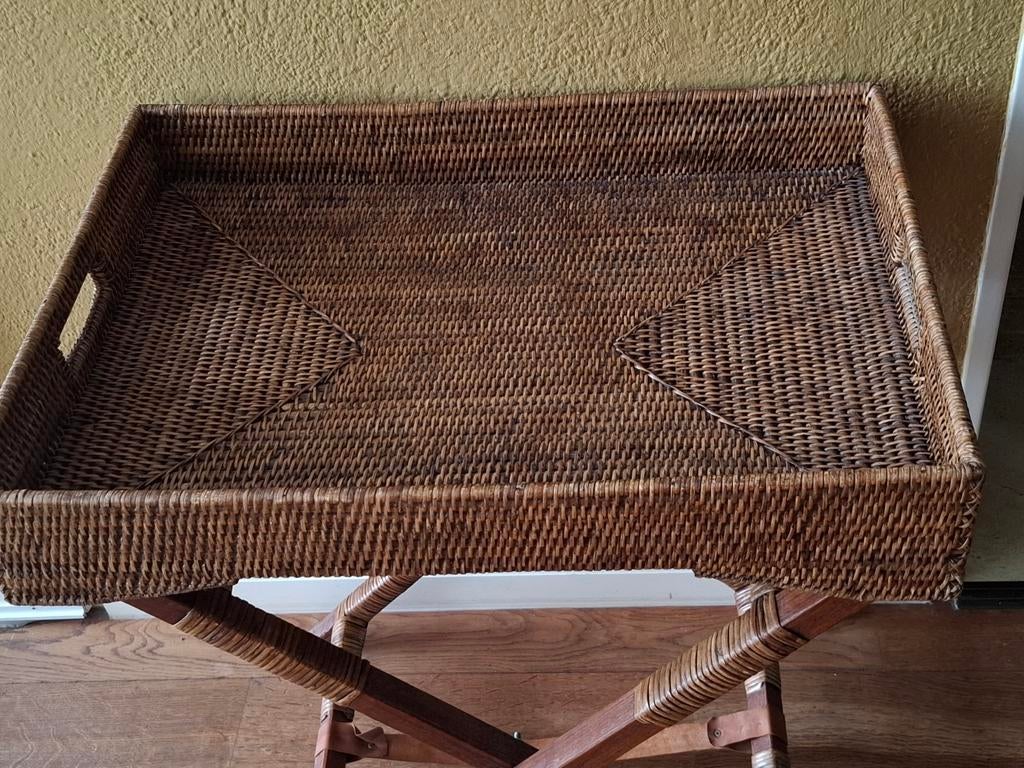 Birma Rattan Rieten Klaptafel Bijzettafel, Overige materialen, Minder dan 55 cm, Rond, Ophalen of Verzenden