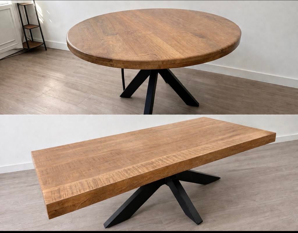 Mango hout Eettafel en salontafel (als set te koop), Huis en Inrichting, Tafels | Eettafels, Ophalen of Verzenden, Rond, 100 tot 150 cm