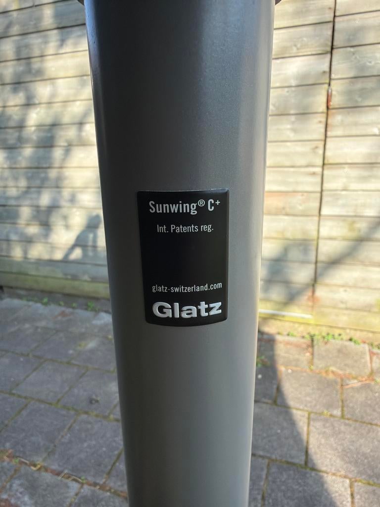 Glatz Sunwing parasol - Grijs doek, goede staat., Ophalen, Verstelbaar, Gebruikt, 2 tot 3 meter