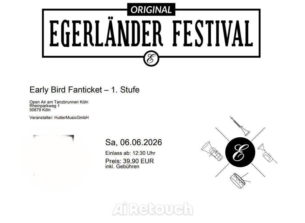 1 toegangsticket Egerlander Festival Köln, Eén persoon