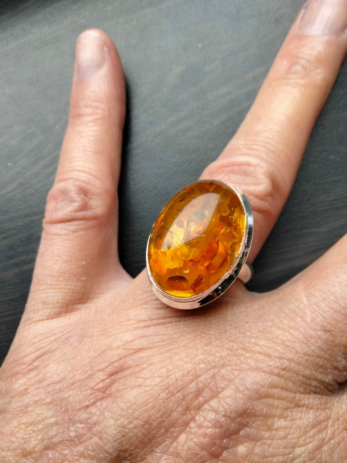 Barnsteen ring maat 19, Sieraden, Tassen en Uiterlijk, Ringen, 19 tot 20, Nieuw, Oranje, Ophalen of Verzenden
