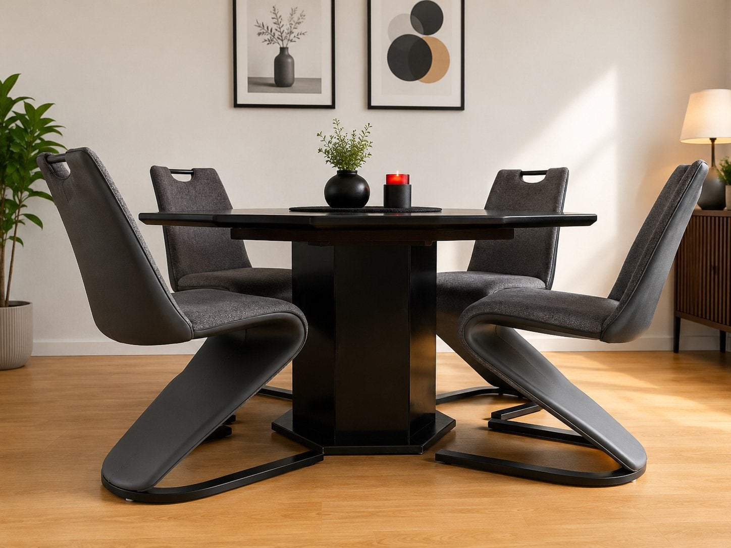 Eettafel + zigzag stoelen design meubels, Ophalen, Gebruikt, 4 tot 6 stoelen