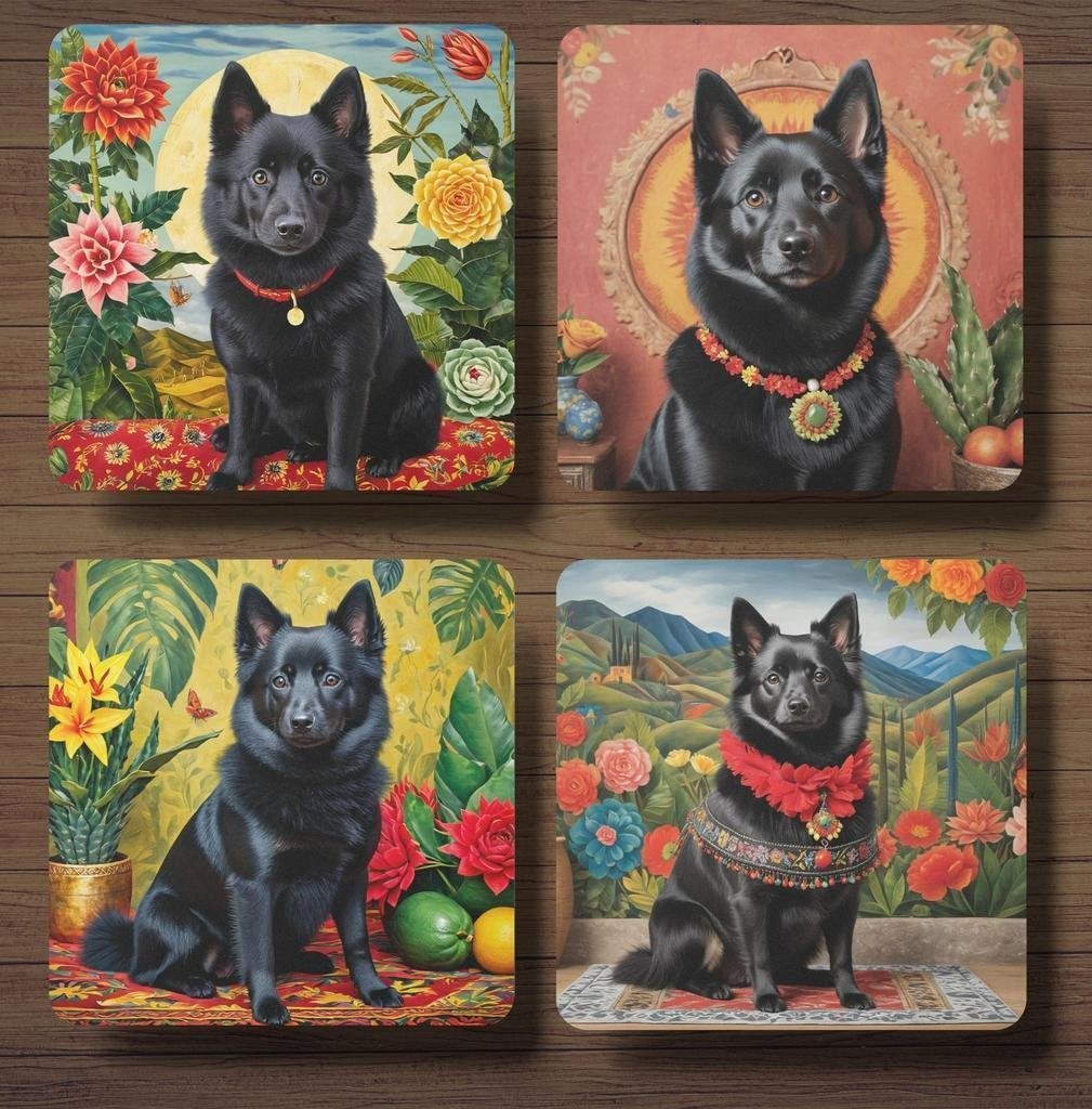 Schipperke Frida Kahlo onderzetters met houder, Verzenden, Nieuw, Met houder