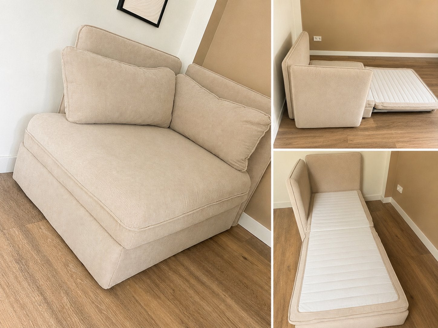 IKEA slaapbank - Beige, compact en comfortabel, Ophalen, Tweepersoons, 75 tot 100 cm, Zo goed als nieuw