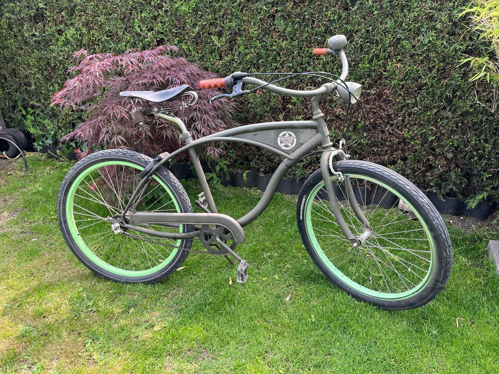 Legerfiets: Western Flyer Cruiser, Fietsen en Brommers, Fietsen | Heren | Herenfietsen, Terugtraprem, Gebruikt, Versnellingen