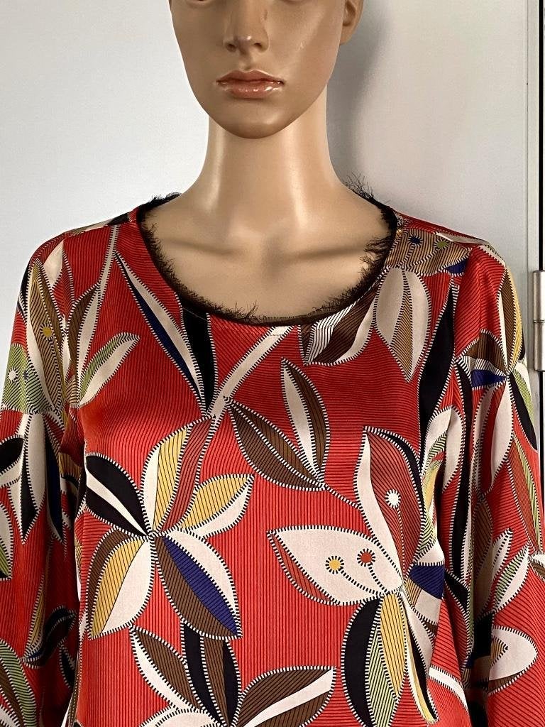 J329 Expresso maat 36=S blouse top rood/beigee, Expresso, Ophalen of Verzenden, Zo goed als nieuw, Maat 36 (S)