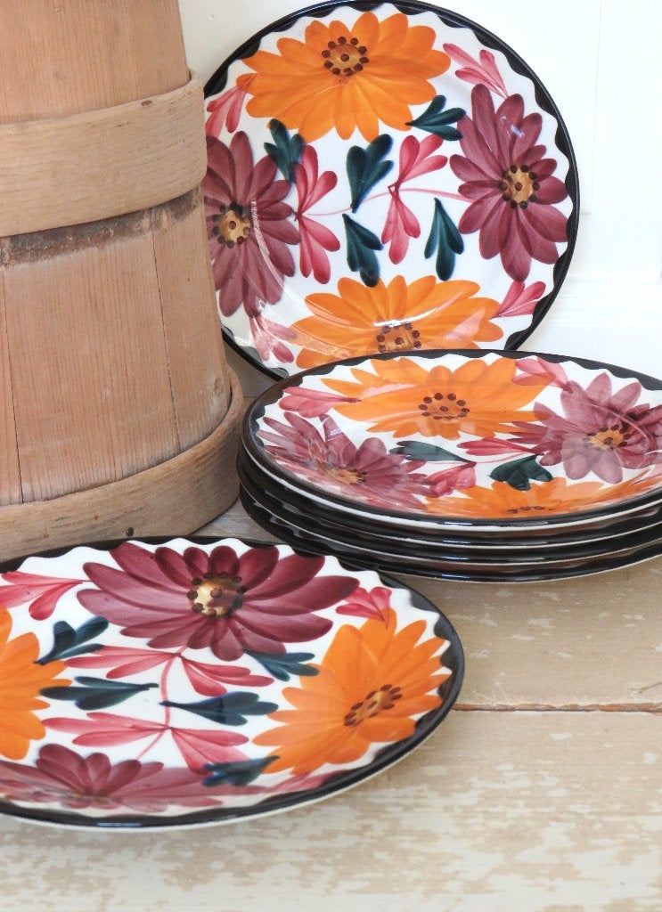 Set (6)  bordjes Majolica Schramberg “Herfstbloemen”, Ophalen of Verzenden