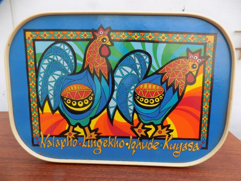 Dienblad kleurig jaren 70 80 vintage retro, Huis en Inrichting, Ophalen of Verzenden, Gebruikt, Ovaal, Hout